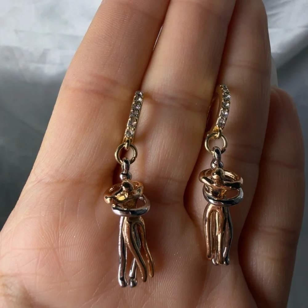 New! 3 Tone stainless steel Love Gold Silver  And Pink Gold Hoop Earrings